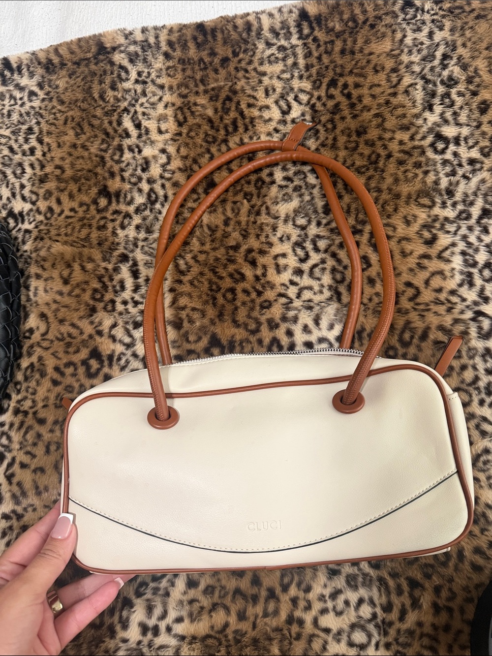 Cream and Tan Leather Shoulder Bag - Chic Minimal Tote